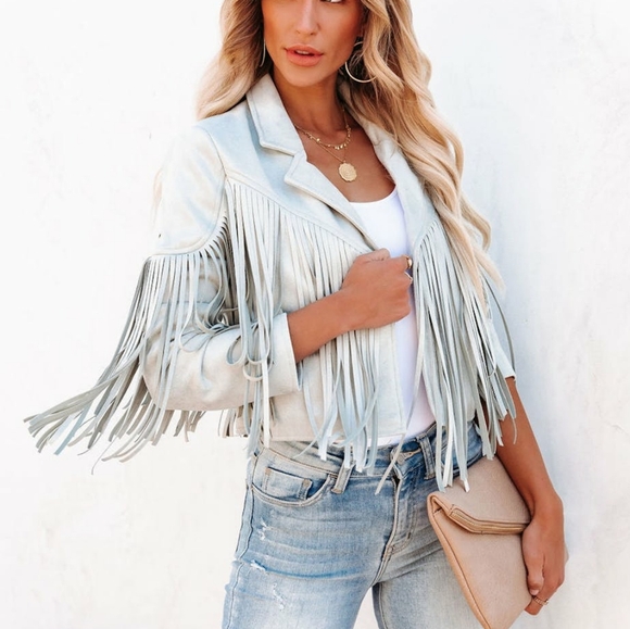 Vici Jackets & Blazers - Vici Walford Fringe Faux Suede Crop Jacket